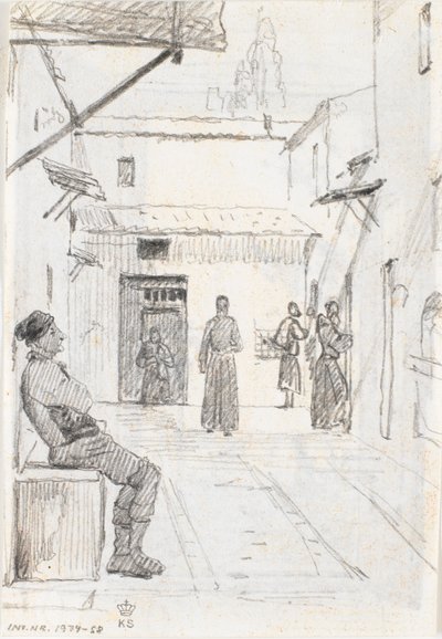 Rua italiana com um pescador ao fundo de Martinus Rørbye