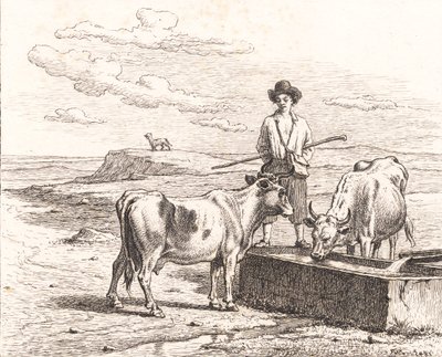 Um menino pastor em um bebedouro. Ilustração para Chr. Winther "Vinte e cinco fotos para crianças pequenas" de Martinus Rørbye