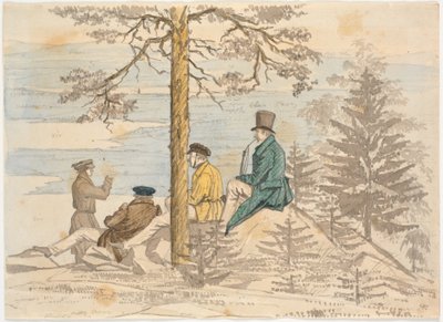 Quatro homens olham a vista de Holmekollen de Martinus Rørbye