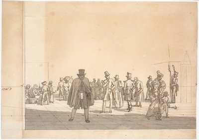 Estudo preliminar para a pintura "Arrestbygningen no Conselho e Tribunal". de Martinus Rørbye