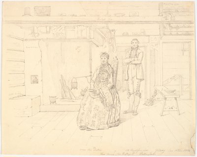 Casa de fazenda norueguesa com "Anne Oles Datter e Ole Christofersøn Gulsvig" de Martinus Rørbye