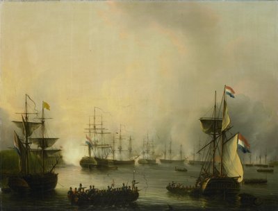 O bombardeio de Palembang, Sumatra, 24 de junho de 1821 de Martinus Schouman