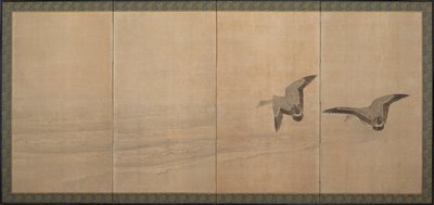 Gansos sobre uma praia, período Edo, século XVIII. de Maruyama Okyo