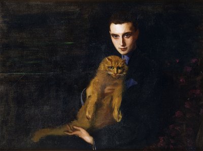Retrato de Erte com Misha, c. 1915 (óleo sobre tela) de Mary Eristoff Kazak