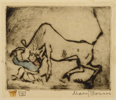 Bull-Dogging (gravura à mão colorida) de Mary Bonner