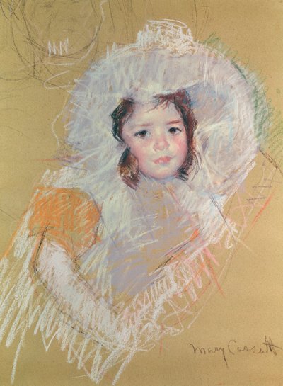 Busto de uma jovem ou Margot Lux com um grande chapéu (pastel sobre papel) de Mary Cassatt