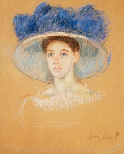 Cabeça de uma mulher com um chapéu grande, c.1909 de Mary Cassatt