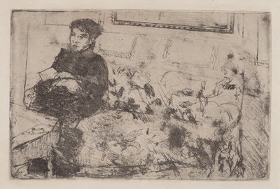 Interior: No sofá, c. 1883. de Mary Cassatt