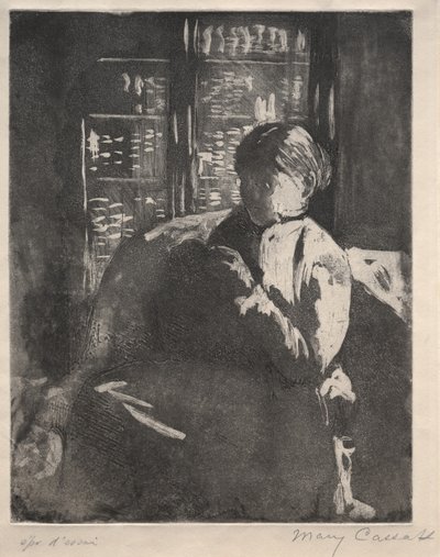 Tricô na Biblioteca, c. 1881 de Mary Cassatt