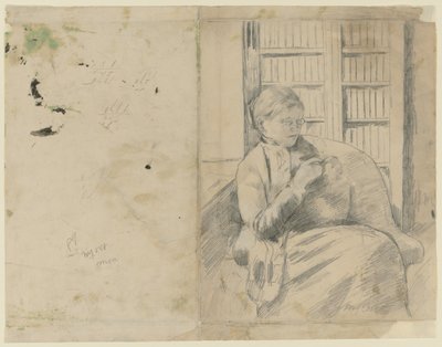 Tricô na Biblioteca, Tricô na Biblioteca verso, c. 1881 de Mary Cassatt