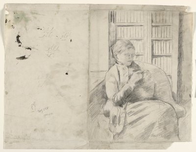 Tricô na Biblioteca reto, c. 1881 de Mary Cassatt