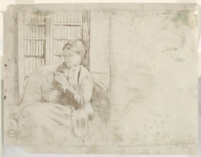 Tricô na Biblioteca verso, c. 1881 de Mary Cassatt