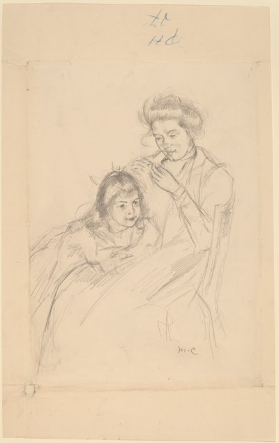 Margot encostada no joelho de Reine de Mary Cassatt
