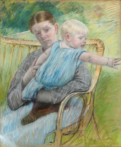 Mathilde segurando um bebê que alcança a direita, c.1889 de Mary Cassatt