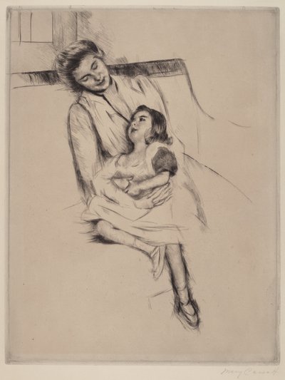 Reine e Margot sentados num Sofá No. 2, c. 1902. de Mary Cassatt