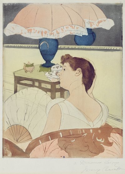 The Lamp, 1891 (ponto de secagem, softground e aquatint no papel) de Mary Cassatt