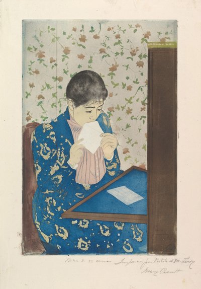 A carta de 1890 a 1891 (ponto de seca e aquatinta, impressa em três placas) de Mary Cassatt
