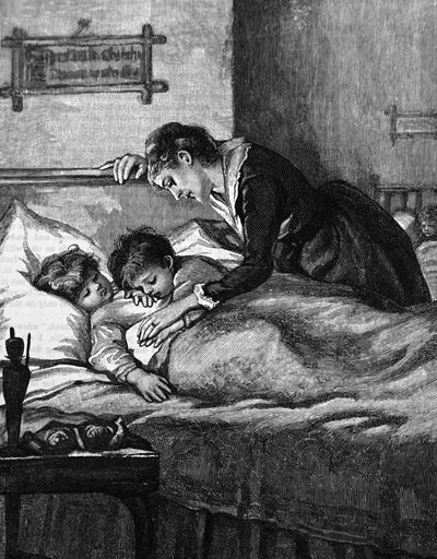 Uma mãe a verificar os seus filhos adormecidos de Mary Ellen Edwards