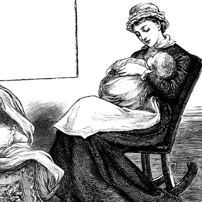 Uma mãe a acarinhar o filho, enquanto se sentava numa cadeira de baloiço. de Mary Ellen Edwards