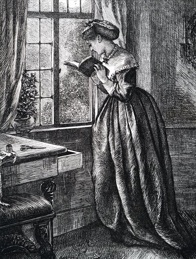 Uma jovem mulher a ler por uma janela aberta. de Mary Ellen Edwards