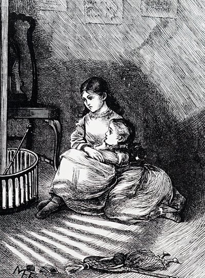 Crianças sentadas junto à lareira de Mary Ellen Edwards