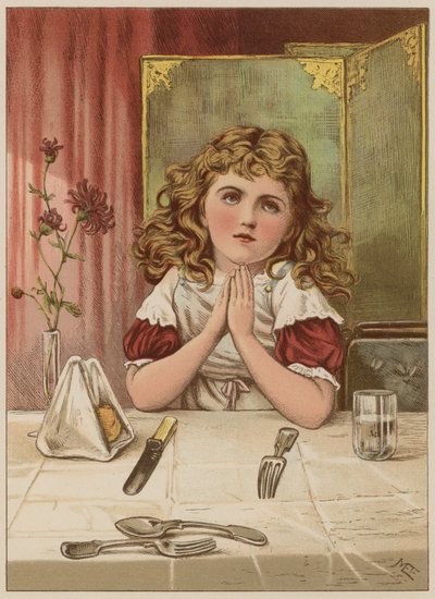 Garota dizendo graça antes da refeição (chromolitho) de Mary Ellen Edwards