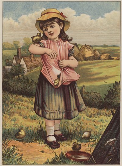 Menina, com, pintainhos, (chromolitho) de Mary Ellen Edwards