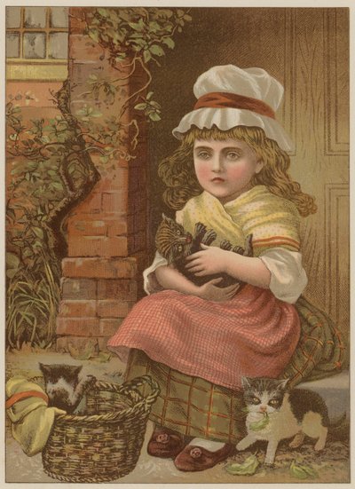 Menina, com, gatinhos, (chromolitho) de Mary Ellen Edwards