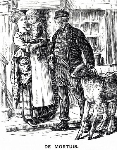 Ilustração de uma menina sendo cuidada por suas tias e tio por uma tarde de Mary Ellen Edwards