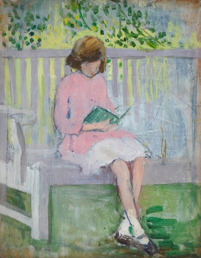 Leitura de raparigas (óleo sobre madeira) de Mary Ethel Hunter