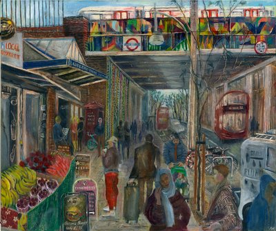 Ladbroke Grove pouco antes do bloqueio: 4, a estação, 2020 (óleo a bordo) de Mary Kuper