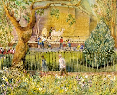 Jardim Zoológico de Londres, Camelos, 2003 (óleo a bordo) de Mary Kuper