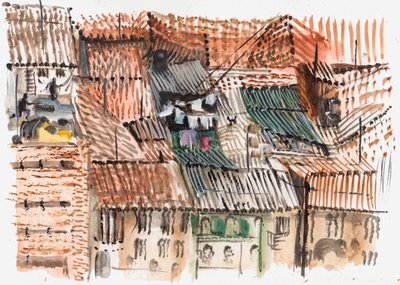 Rooftops, Bogotá, 2008 (caneta e aguarela) de Mary Kuper
