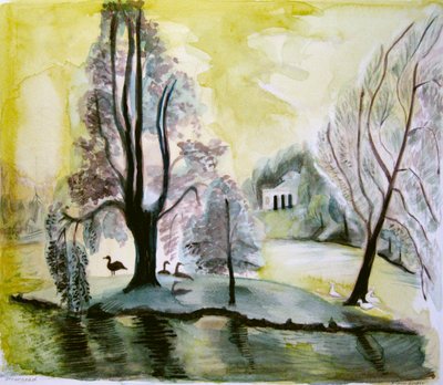 Stourhead, lago da noite, 2006 (aguarela) de Mary Kuper
