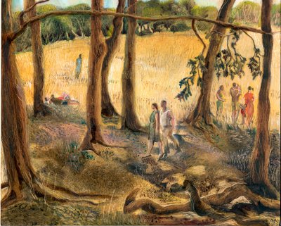 Debaixo das árvores, Hampstead Heath, 2002 (óleo a bordo) de Mary Kuper