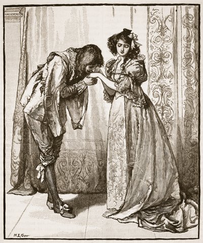 A despedida do Príncipe Charles para a Infanta, ilustração da &39;História Ilustrada de Cassell da Inglaterra&39; (foto sépia) de Mary L. Gow