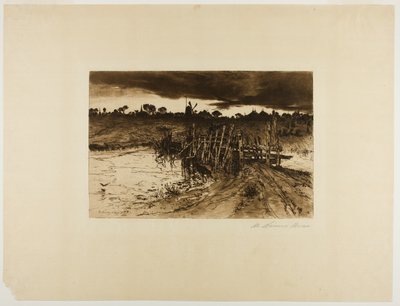 Paisagem com moinho e uma ponte de madeira de Mary Nimmo Moran