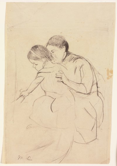 Bebê com a mão esquerda tocando uma banheira, realizada por sua enfermeira, c.1891 de Mary Cassatt