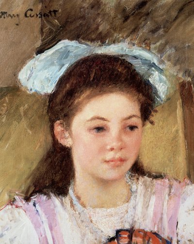 Ellen com um grande laço no cabelo. Pintura de Mary Cassatt (1845-1926) de Mary Stevenson Cassatt