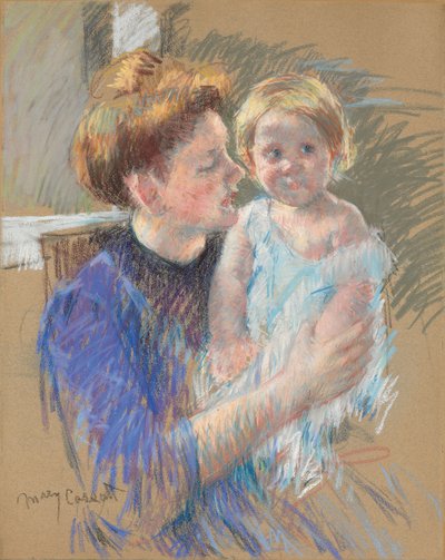 Mãe de roxo, segurando seu filho, c.1914 de Mary Cassatt