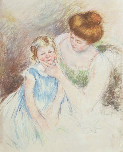 Mãe com a mão esquerda, segurando o queixo de Sara de Mary Cassatt