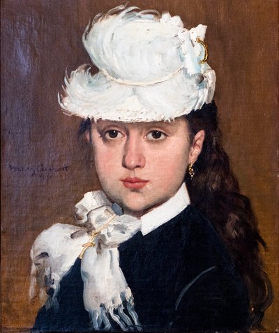 Retrato de uma jovem mulher com um chapéu branco de Mary Stevenson Cassatt