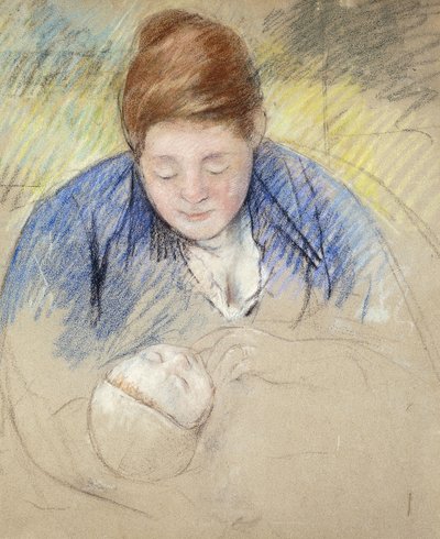 Mulher inclinada sobre bebê; Mulher, inclinar-se, bebê, c.1907 de Mary Cassatt