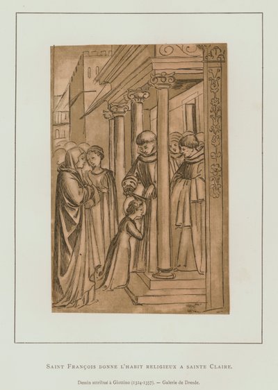 São Francisco de Assis cortando o cabelo de Santa Claire (litho) de Maso di Banco Giottino
