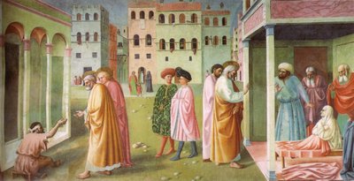 Cura do aleijado e ressurreição de Tabita de Masolino da Panicale