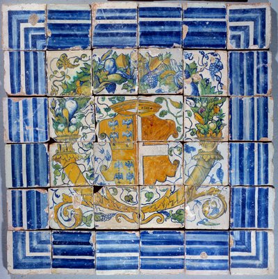 Pavimento com braços de Madeleine de Savoie. Faiança de Masseot Abaquesne (conhecida entre 1526-1564) Enouen do século XVI. Museu Nacional da Renascença de Masseot Abaquesne