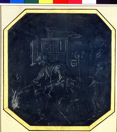 Parábola do Filho Pródigo: o filho jovem diante do fogo. Desenho do Mestre de Antuérpia (ativo por volta de 1520), início do século XVI. Museu Pushkin, Moscou de Master Antwerp