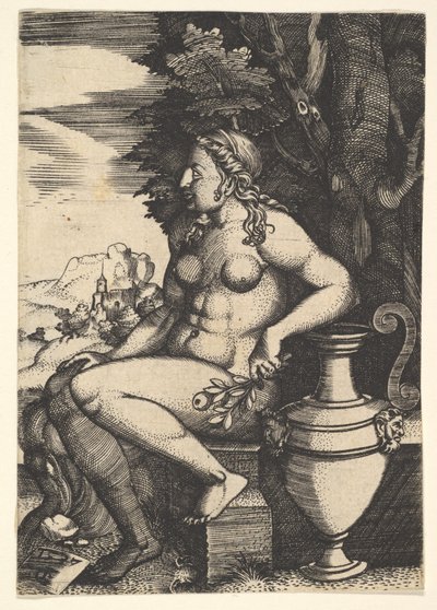 Sentado nu ao lado de um vaso, 1537. de Master FG