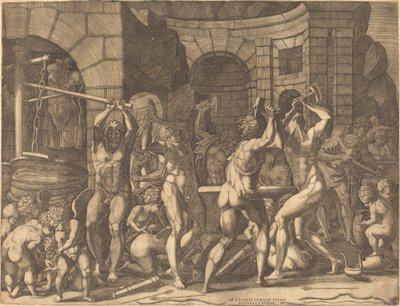 Vulcano e os Ciclopes Forjando Flechas de Master FG, after Francesco Primaticcio