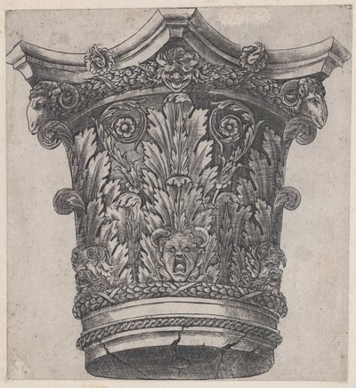 Speculum Romanae Magnificentiae: Capital com cabeças de carneiro e máscaras, ca. 1537., ca. 1537. de Master GA